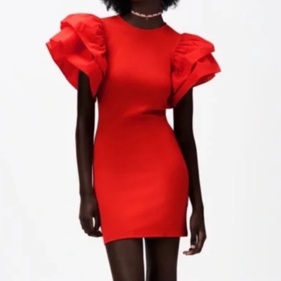 Zara Red Ruffle Dress - Picture 2 of 4